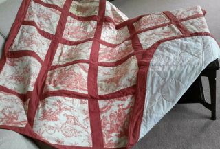 Hand Made Patchwork Quilt Vintage French Theme Red And White double size 3