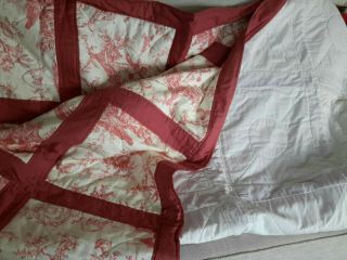 Hand Made Patchwork Quilt Vintage French Theme Red And White double size 6
