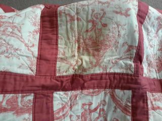 Hand Made Patchwork Quilt Vintage French Theme Red And White double size 7
