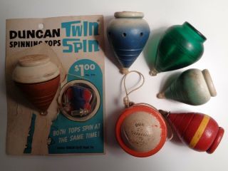 Vintage Duncan Satellite Yoyo And 5 Spinning Tops Wood And Plastic Early 1960s