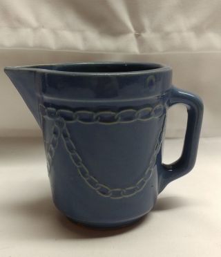 Vintage Monmouth Western Stoneware Blue Pottery Pitcher Chain Link Drape