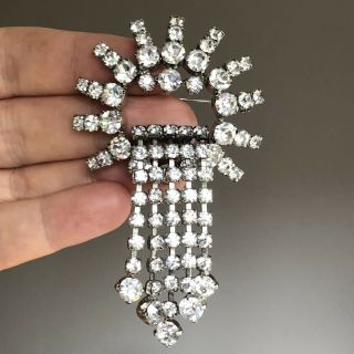 Vintage Jewellery Clear Crystal Multi Rhinestone Silver Dropper Brooch 1950s Pin
