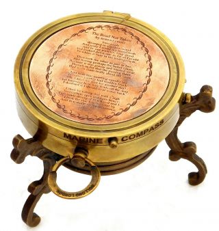 Nautical Antique Brass Robert Frost Vintage Compass Stand Nautical Decor