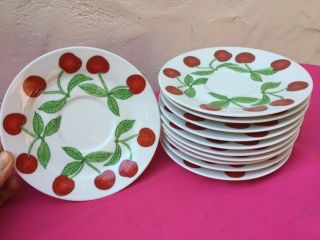 11 Richard Ginori Italy Tea Cup Saucers Cherry Vtg Red Cherries Blossoms
