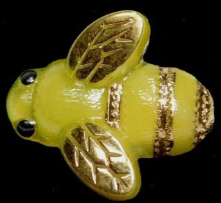 Antique Vintage Button Realistic Yellow Glass Bumble Bee W Gold B