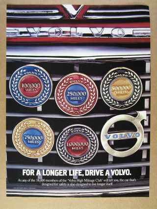 1990 Volvo High Mileage Club Badges Photo Vintage Print Ad
