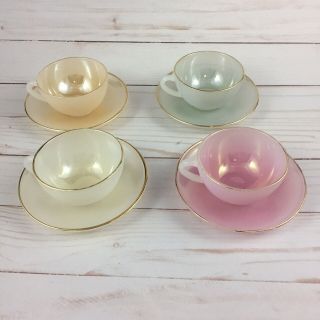 Harlequin Arcopal Opal Tea Cups & Saucers - Set Of 4 - Made In France Vintage