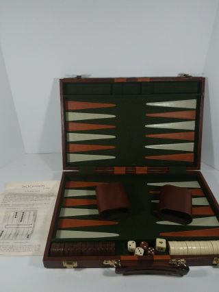 Vintage Cardinal Backgammon Brief Case Game Complete Vtg Green Brown Set