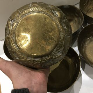 Set of 6 Antique Vintage Brass Bowl Dancing Indian God ' s Deity Benares Tea Bowls 5