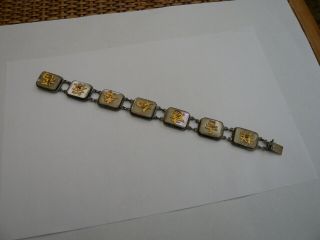 Vintage Chinese Hong Kong Sterling Silver Mother Of Pearl Panel Bracelet