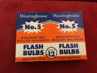 1 Box Vintage Westinghouse No.  5 Flashbulbs 12 Count Nos Flash Bulbs