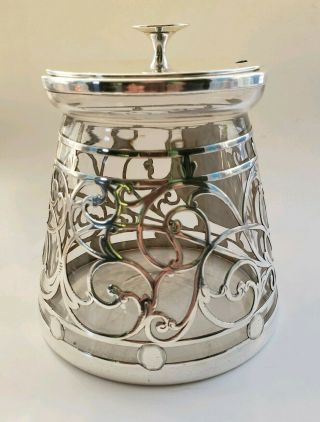 Vintage Antique Glass Sterling Silver Overlay Sugar Mustard Condiment Jar Gorham