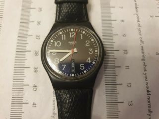 Vintage Swatch Day Date Quartz Watch Leather Strap Swiss Made
