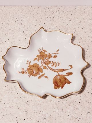 Vintage Chamart Limoges France Porcelain Leaf Vanity Tray White W Gold Flowers