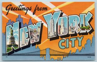 Postcard Ny Large Letter Greetings From York City Vintage Linen 2 P4