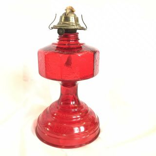 Vintage Antique Ruby Red Glass Hurricane Lamp Kerosene Oil Light Eagle Burner
