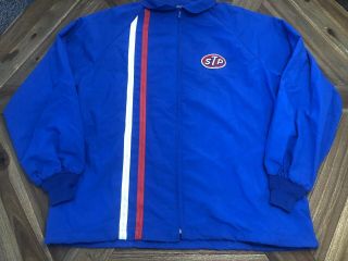 Mens Large Vintage Stp Oil Blue Racing Light Zip Jacket W/patches Front And Back
