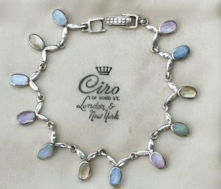 STUNNING VINTAGE ART DECO JEWELLERY CRAFTED CRYSTAL CABOCHON 925 SILVER BRACELET 2