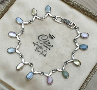 STUNNING VINTAGE ART DECO JEWELLERY CRAFTED CRYSTAL CABOCHON 925 SILVER BRACELET 4