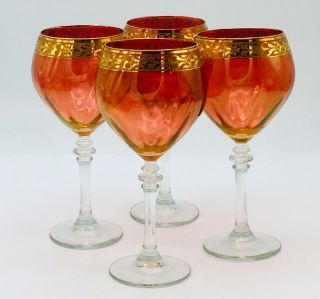 WINE/WATER 4 VINTAGE IRIDESCENT CRANBERRY PINK ROSE CRYSTAL GLASSES 2