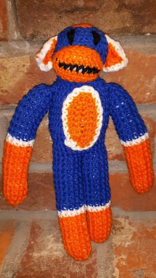 11 " Handmade Crocheted Monkey Stuffed Animal White Blue Orange Vtg Florida Toy 1