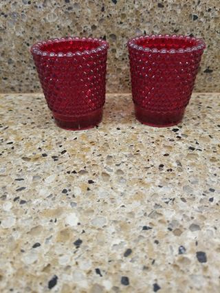 2 Vintage Red Hobnail Glass Votive Candle Holders Made In Usa