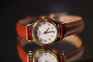 Vintage Seiko Womens Quartz Gold Tone Watch,  Leather Band -