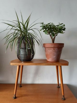 Vintage Mid Century Modern Wooden Plant Stand Side Lamp Table Dansette Legs