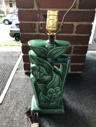 Vintage Green Flower Ceramic Table Lamp Mid Century Modern 26” High,  3 - Way Switch
