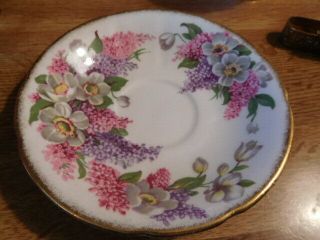 Vintage Taylor and Kent Lilac pattern cup an saucer w/ pretty metal stand 3