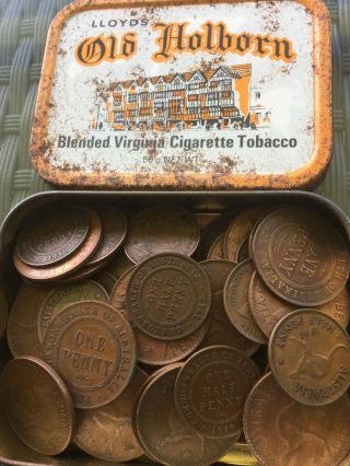 Deceased Estate Australian Pennies & Half Pennies In Vintage Tobacco Tin 3