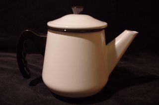 Vintage French Mid Century Enamelware Coffee Tea Pot Enamel Graniteware 50 