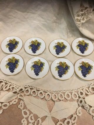 Vintage Grapes Cluster Design Gold Rim Coasters Set Of 8