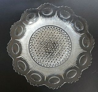 Vintage Hobnail And Moon Ressed Glass Bowl With Saw Tooth Edge 28 Cm Diameter