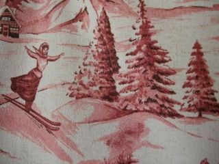 French Vintage Toile De Jouy Fabric Skiing Design 86 " X 50 "