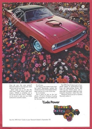 1970 Plymouth Hemi Cuda Chrysler 1969 Vintage Car Print Ad