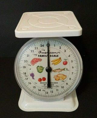 Vintage American Family Scale 25lb Kitchen Counter Metal Food Scale White