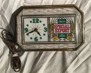 Special Export Beer Sign Lighted Back Bar Clock Crystal Cut Glass Vintage