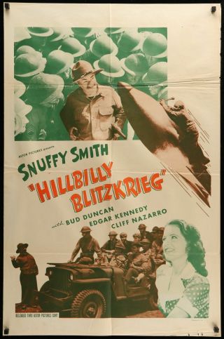 Hillbilly Blitzkrieg Snuffy Smith Vintage 1951 1 - Sheet Movie Poster