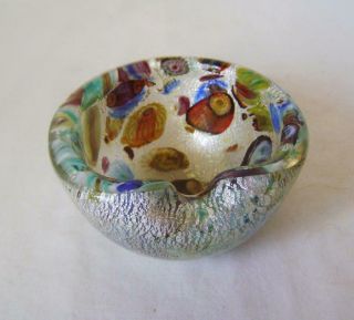 Vintage Murano Aventurine & Candy / Millefiori Cane Cased Glass Bowl 9.  5 Cm Wide