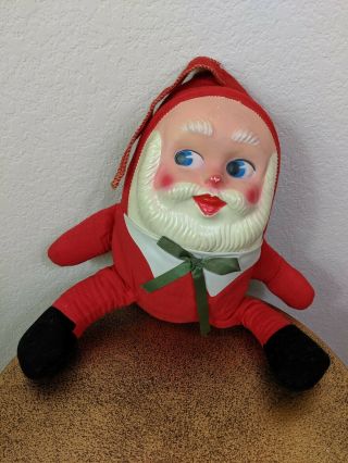 Vintage Santa Plush Humpty Dumpty Christmas Plastic Face 1960s Stuffed Rare