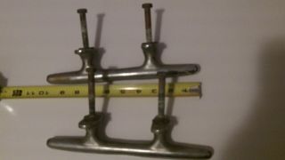 2 Vintage Brass Chrome Boat Cleat Tie Off Rope Hook Handle