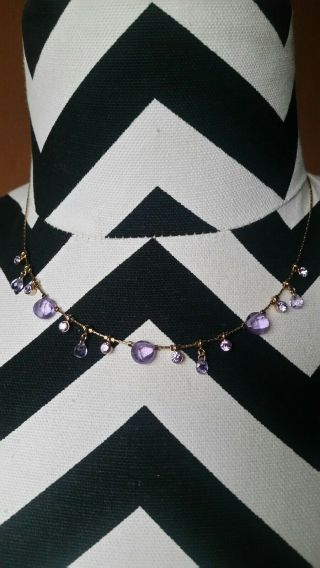 Vintage Monet Gold Tone Necklace With Lilac Violet Colored Rhinestones