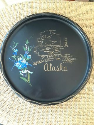 Vintage Nashco Hand Painted Floral Metal Tray 12 Inches Alaska Travel Roadtrip
