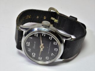 Vtg 1960s Lucerne Swiss Made Wind Up Unisex Watch Leather Band