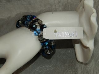 Vintage Crown Trifari Bracelet Faceted Crystals Blue 041 - G
