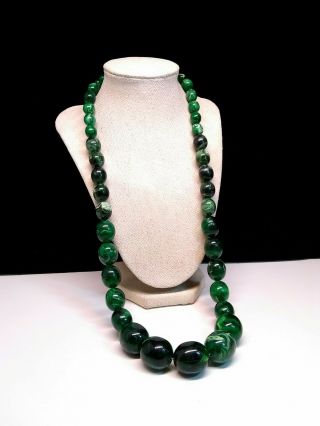 Vintage Plastic Lucite Green Swirled Graduated Beaded Necklace Strand 3