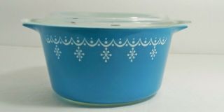 Vintage Pyrex Blue Garland/snowflake 1 Qt Casserole W/lid - 473