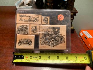 STAMPIN UP Antique Autos Cars Wood Stamps RARE Set Vintage 2001 Wow 2