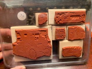 STAMPIN UP Antique Autos Cars Wood Stamps RARE Set Vintage 2001 Wow 4